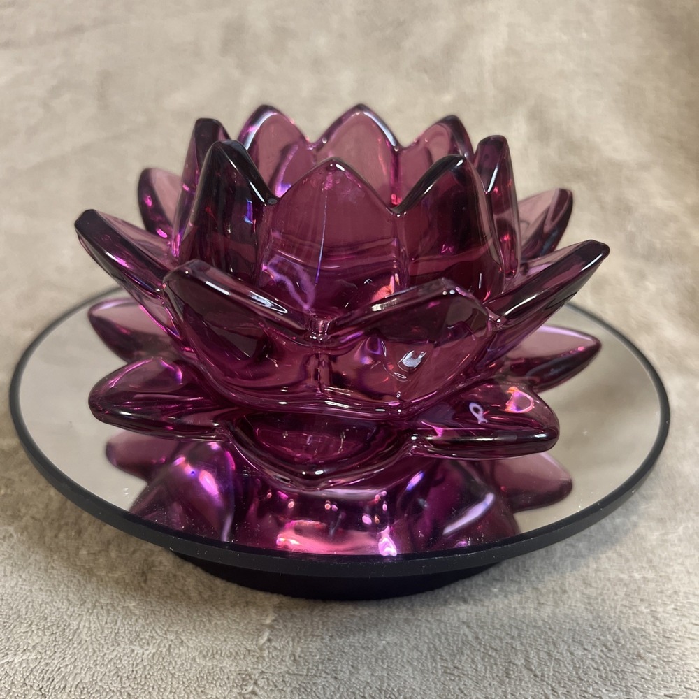 Godinger 5.5" ALEXANDRITE WATER LILY VOTIVE HOLDER‎ Lotus Purple Shannon Crystal